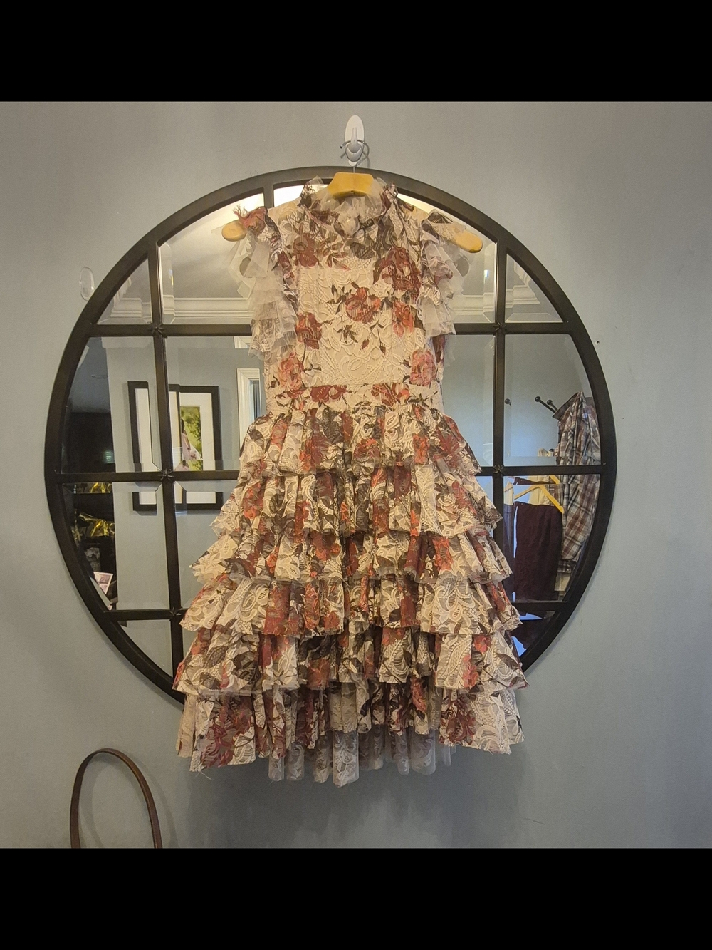 Joyfolie Tiered Ruffle Floral Dress in Cream and Rust